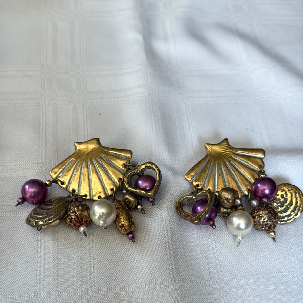 Gold and Purple Shell Earrings